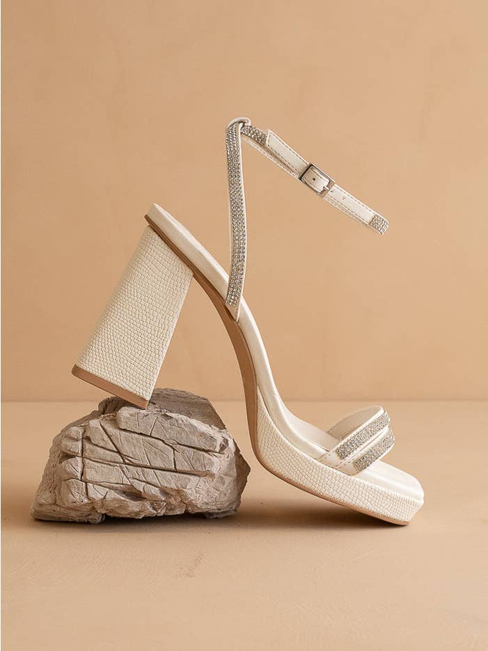 The Suva White | Rhinestone and Reptile Print Strappy for wholesale on Faire3