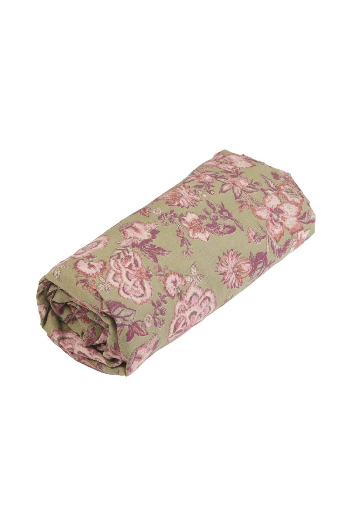 Kaki Tropische Loon Nicole hoeslaken met bloemenpatroon - groen en roze voor groothandel op Faire7