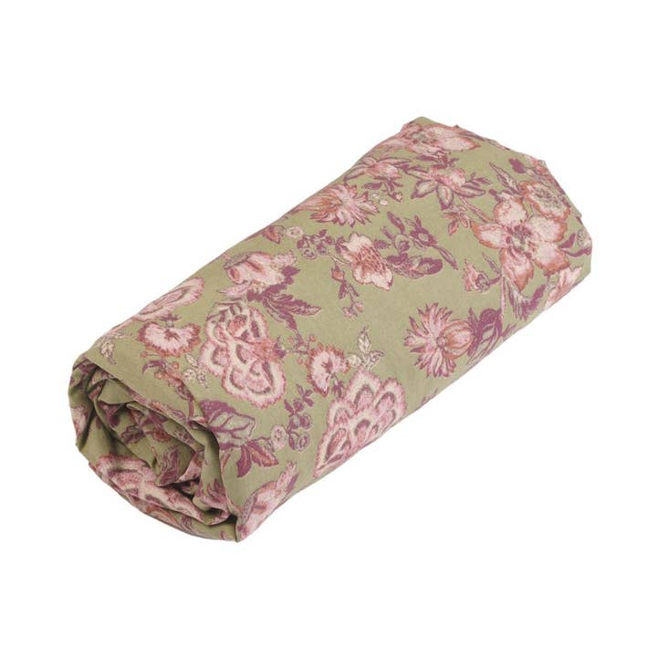 Kaki Tropische Loon Nicole hoeslaken met bloemenpatroon - groen en roze voor groothandel op Faire7