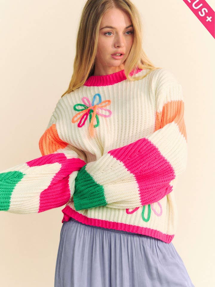 GRÄDDE MULTI PLUS TJOCK TRÅD BLOMMIG FLERRANDIG TRÖJA för wholesale på Faire1