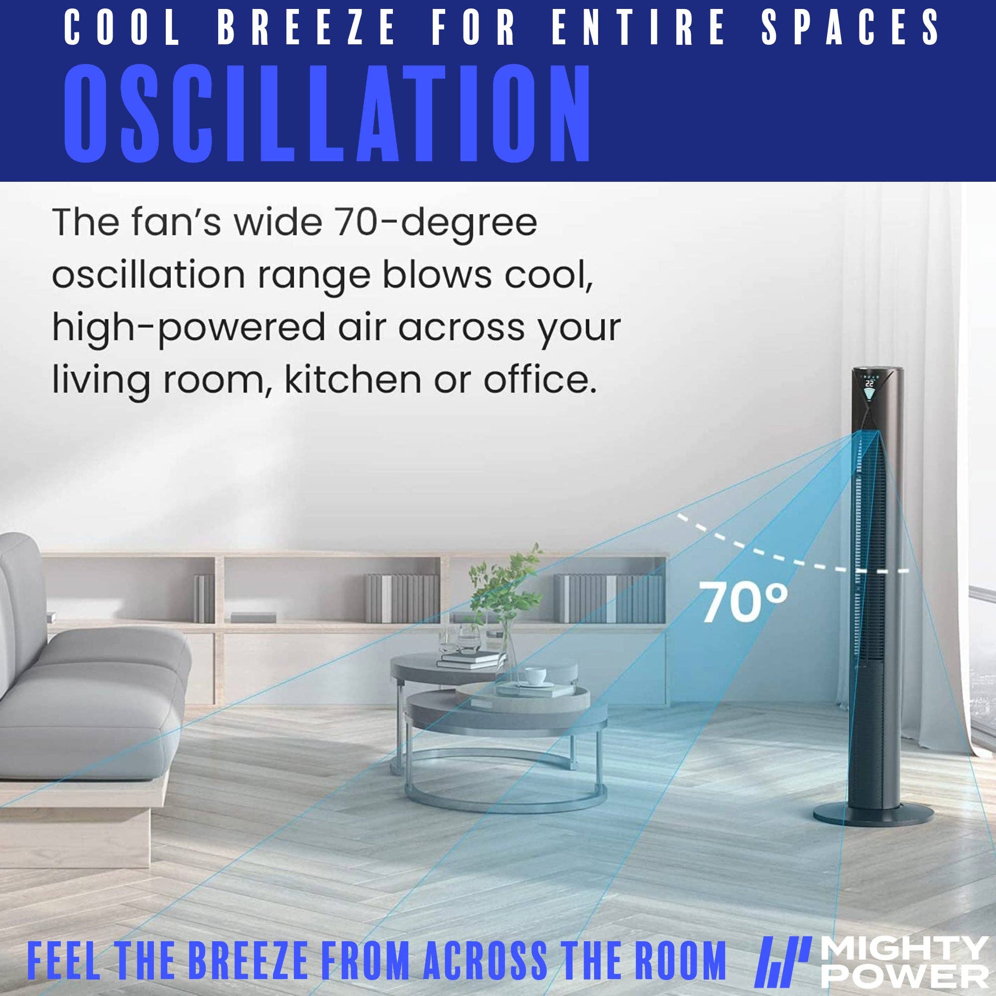 ShopBobbys - Wholesale Electric Fan - MIGHTY POWER 3 Speed LED Tower Fan With Remote Control, Timer, Night Mode, Black, 38 Inches3