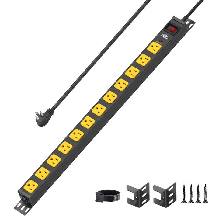 CRST 12 Outlets Wall Mountable Long Power Strip, 2100 Joules Heavy Duty Surge Protector, Slim Metal Power Bar with 6ft Extension Power Cord, ETL Listed for wholesale by Rocket Socket Technology