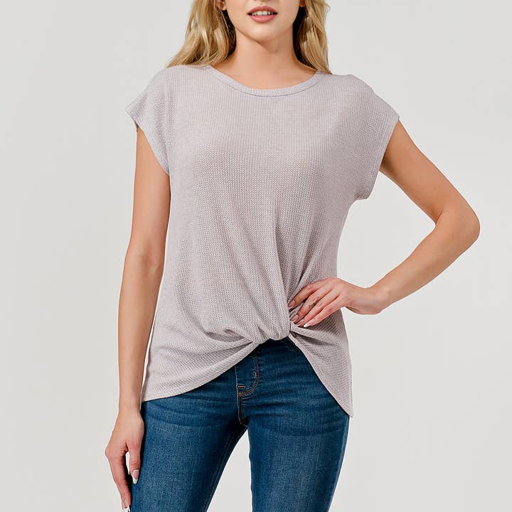 Heimious - Vente Haut en maille – femme - Haut en tricot à manches courtes et nœud décollé, T80516