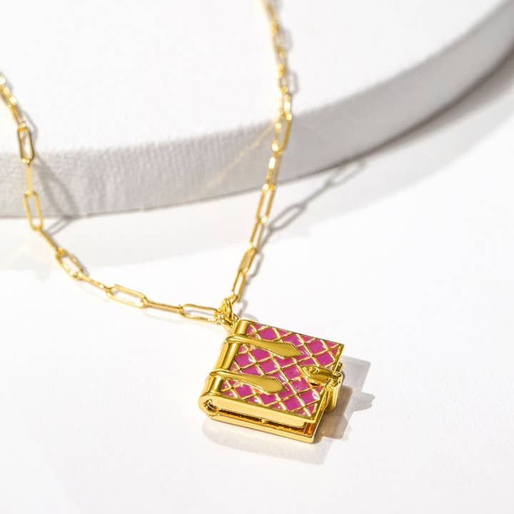 Fortune & Frame - Vendita all'ingrosso Collane con medaglione - Medaglione a libro (magenta) - oro