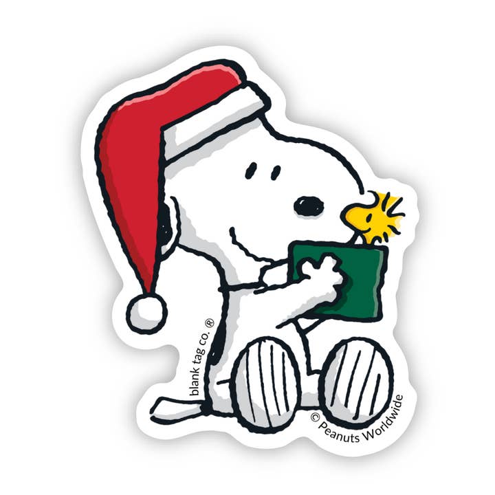 Peanuts® Waterproof Sticker - Snoopy With Woodstock In A Box for wholesale by Blank Tag Co. - Waterproof Stickers