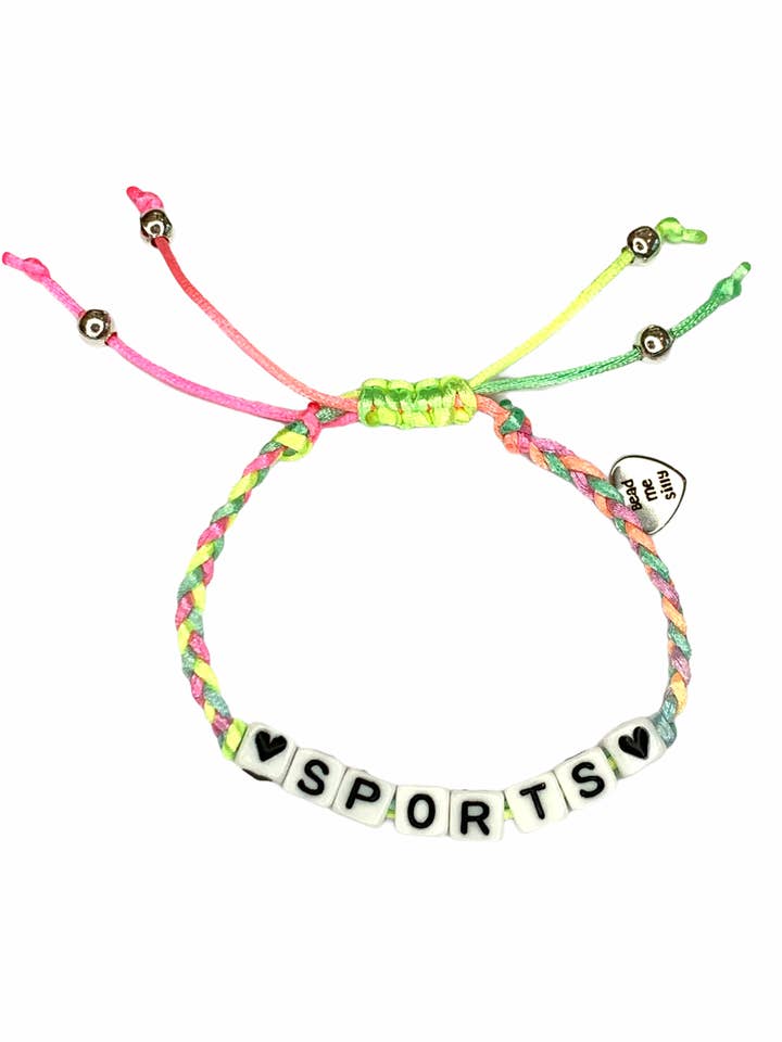 Bracelet arc-en-ciel tressé ajustable Sports (néon pastel) pour la vente par Bead Me Silly