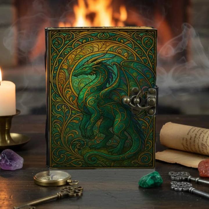 Diario in Pelle di Drago Verde – Libro degli Incantesimi Fatto a Mano con Serratura per la vendita all'ingrosso da parte di MNM HANDICRAFTS