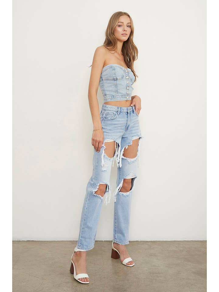 Insane Gene USA - Vendita all'ingrosso Jeans - Donna - Jeans larghi strappati a vita alta2