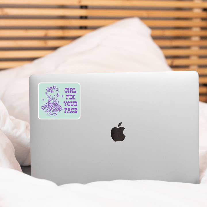Yarnival - Wholesale Sticker - Girl Fix Your Face Sticker - kitten, cat, vintage, sarcastic