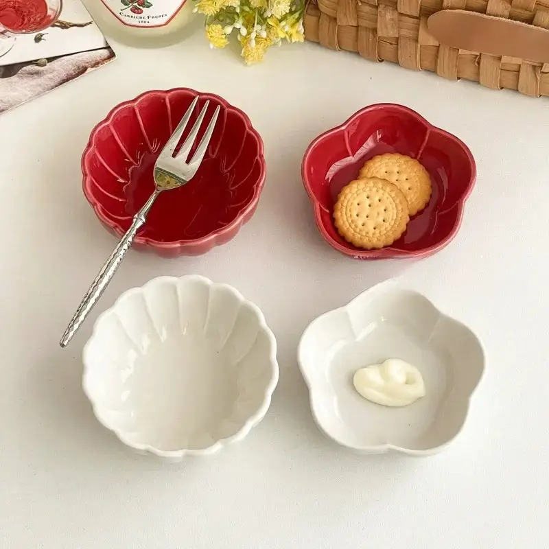 Otterware - Wholesale Condiment/Dip Bowl - Elegant Petal Ceramic Dipping Dishes (Red & White)8