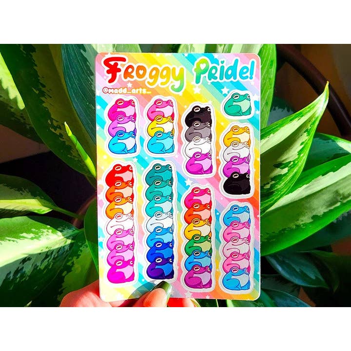Hoja de pegatinas de vinilo arcoíris Froggy Pride LGBTQ+ para venta al por mayor de Madd Arts