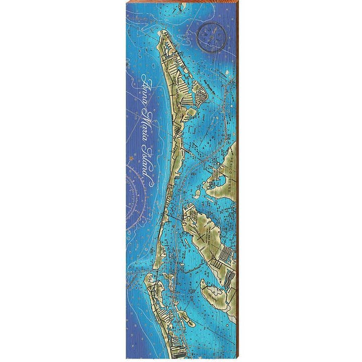 Cartel de madera con el mapa de Anna Maria Island, Florida | Impresión artística de pared sobre madera auténtica para venta al por mayor de Mill Wood Art
