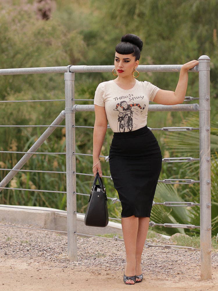 Mischief Made - Wholesale Screen Printed T-Shirt - Women's - Thrills and spills! Fitted Tee in Ivory2