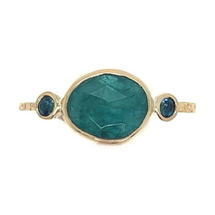 Grandidierite ring with London Blue Topaz in 14k gold for wholesale by Emily Amey Jewelry