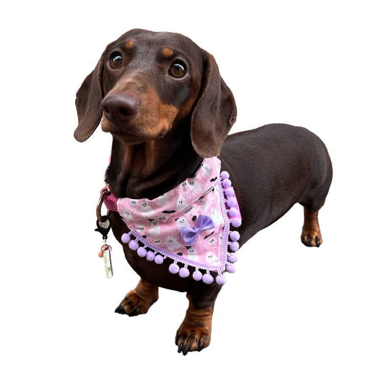 Puppies & Pom Poms - Wholesale Pet Bandana - Dog - Cute Pink Ghosts! Halloween Pompom Dog Bandana8