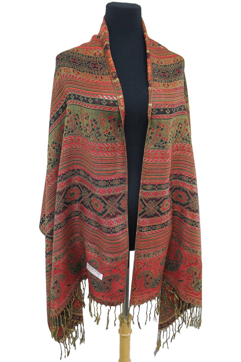AS SHOWN Geometric Paisley Metallic Pashmina Shawl Scarf for wholesale on Faire