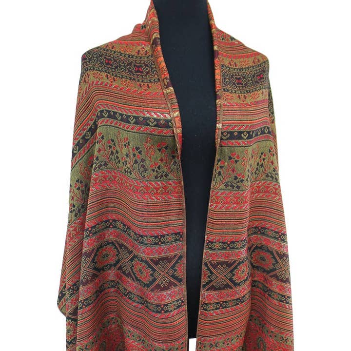 AS SHOWN Geometric Paisley Metallic Pashmina Shawl Scarf for wholesale on Faire0