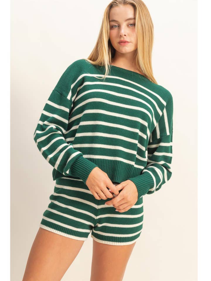 Gestreiftes Strickpullover- und Shorts-Set für den Großhandel von HYFVE