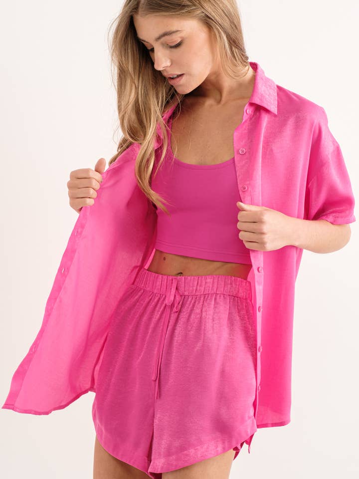 SATIN SHIRT SHORT 2 PIECE SET (ST# FRET1652W) for wholesale by freeme