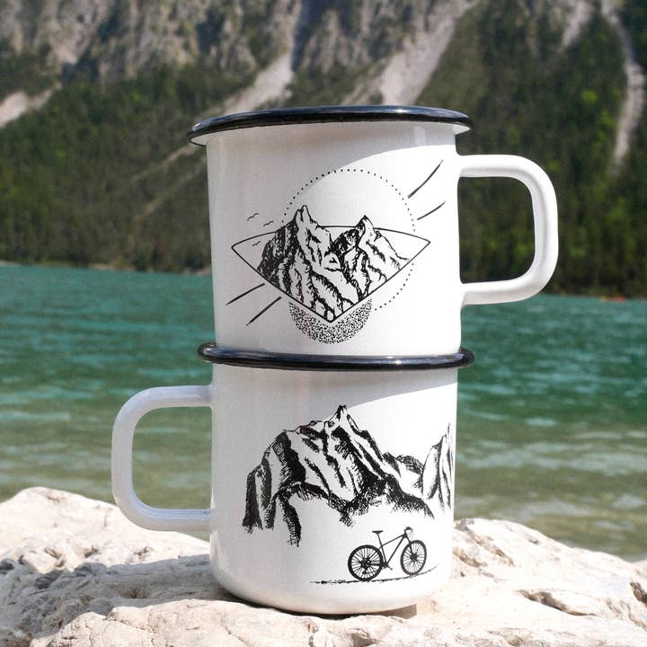 Hannibelle - Wholesale Coffee/Tea Cup - Enamel Mug Mountains and Bike