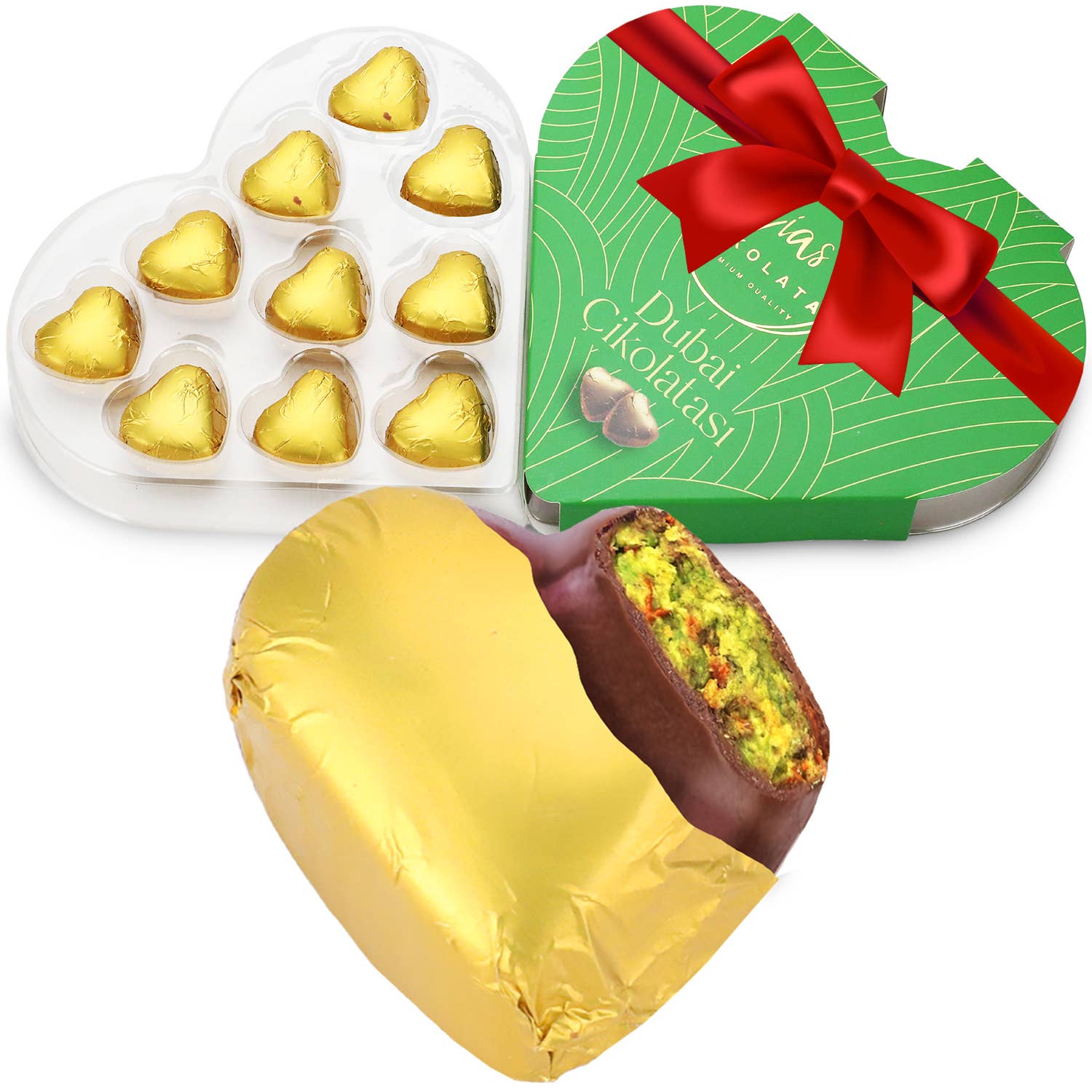 Ceres Gourmet - Wholesale Chocolate Box - Heart-Shaped  Dubai Chocolate Pistachio 10 Pcs6