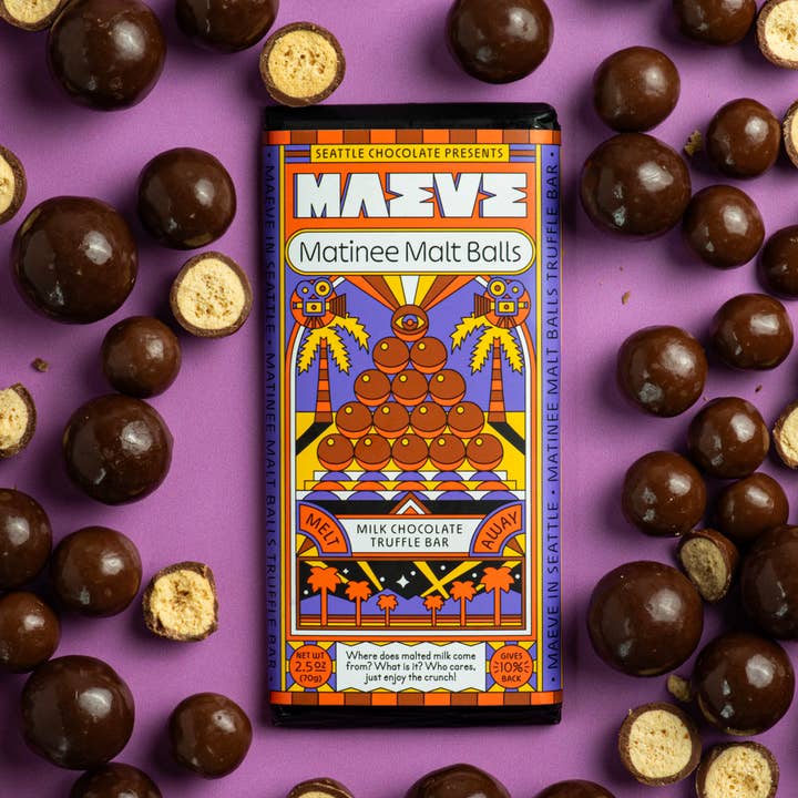 Seattle Chocolate Presents Maeve - Wholesale Chocolate Bar - Matinee Malt Balls Truffle Bar2