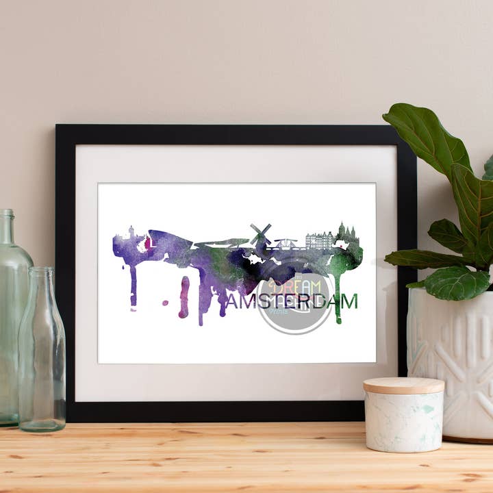 Amsterdam Watercolor Skyline, Amsterdam Skyline, Amsterdam Art, Amsterdam Poster, Amsterdam Print, Amsterdam Art, Amsterdam Map, Amsterdam WCS4 for wholesale by DreamMachine Prints