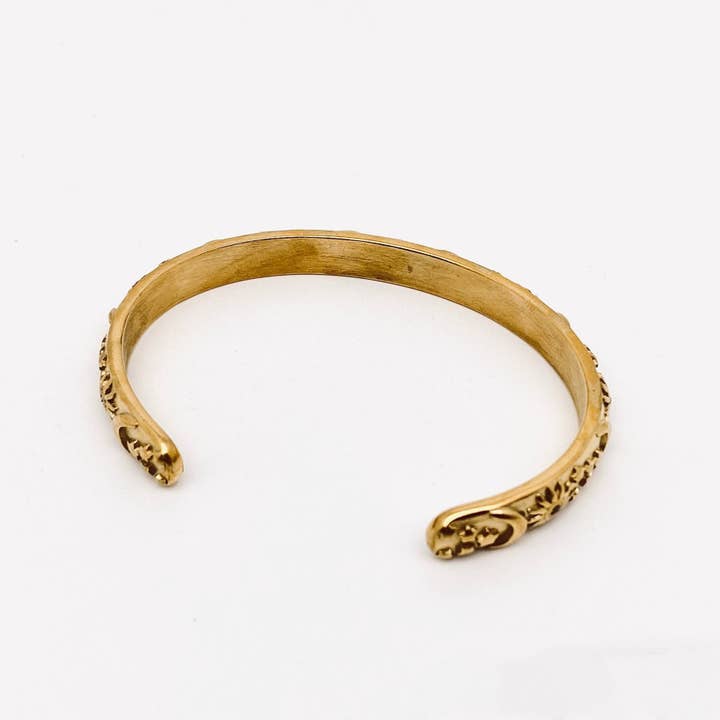 Mio Queena - Wholesale Cuff Bracelet - 18K Gold Plated Stainless Steel Star Moon Sun Cuff - FGS/MS