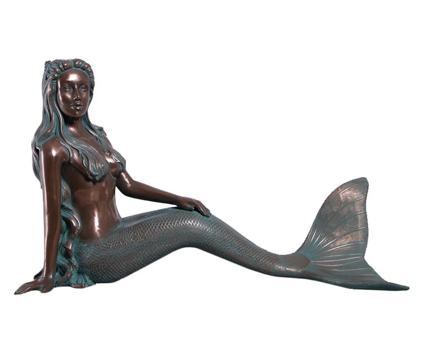 Nautical Tropical Imports - Wholesale Sculpture - Nerissa by the Sea Mermaid Large Sculpture Verde Bronze0