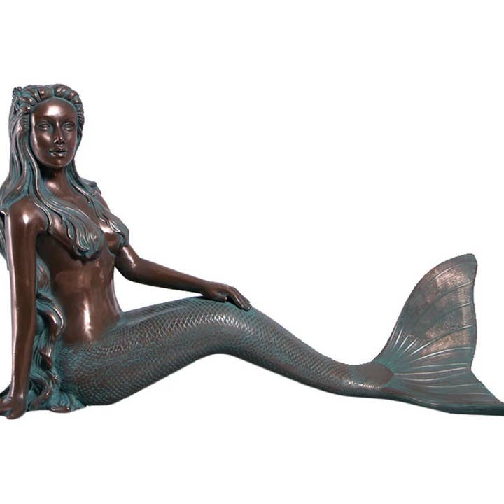 Nautical Tropical Imports - Wholesale Sculpture - Nerissa by the Sea Mermaid Large Sculpture Verde Bronze