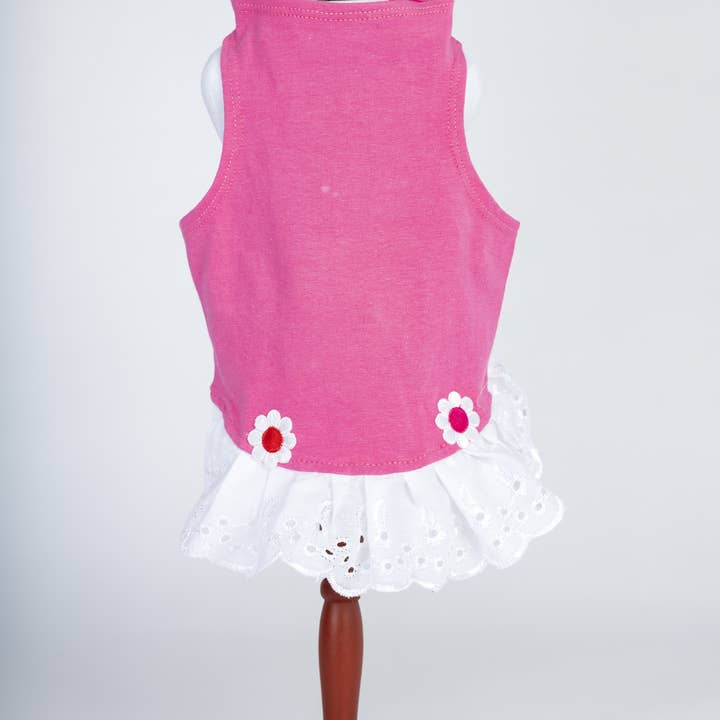 Pink Jersey Top With Eyelet Trim And Flower Detail for wholesale by Daisy & Lucy