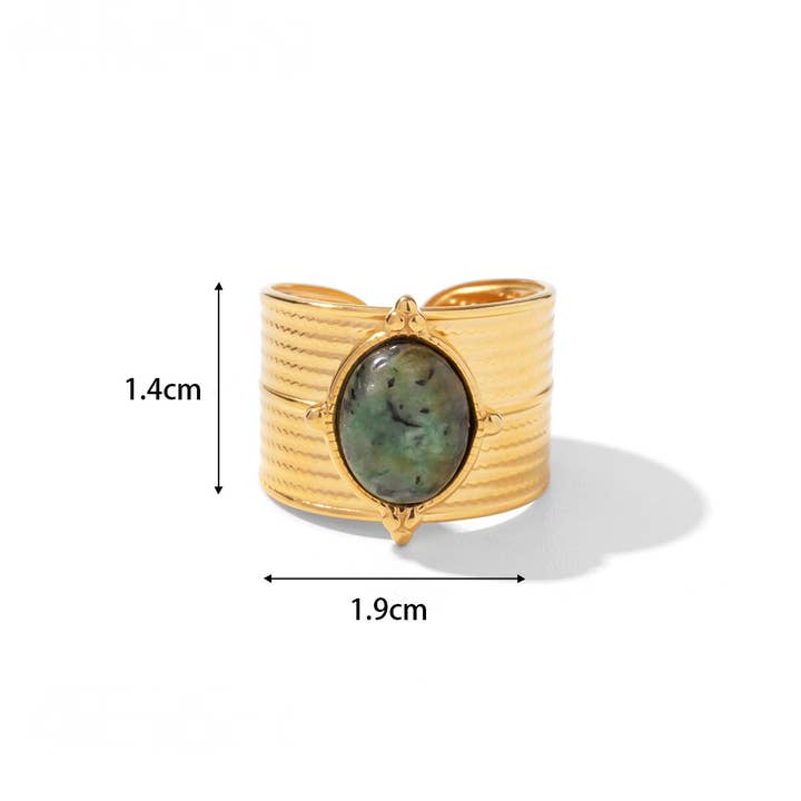 Mio Queena - Wholesale Cocktail/Statement Ring - 18K Gold Plated Stainless Steel Natural Stone Rings - FGS/CS