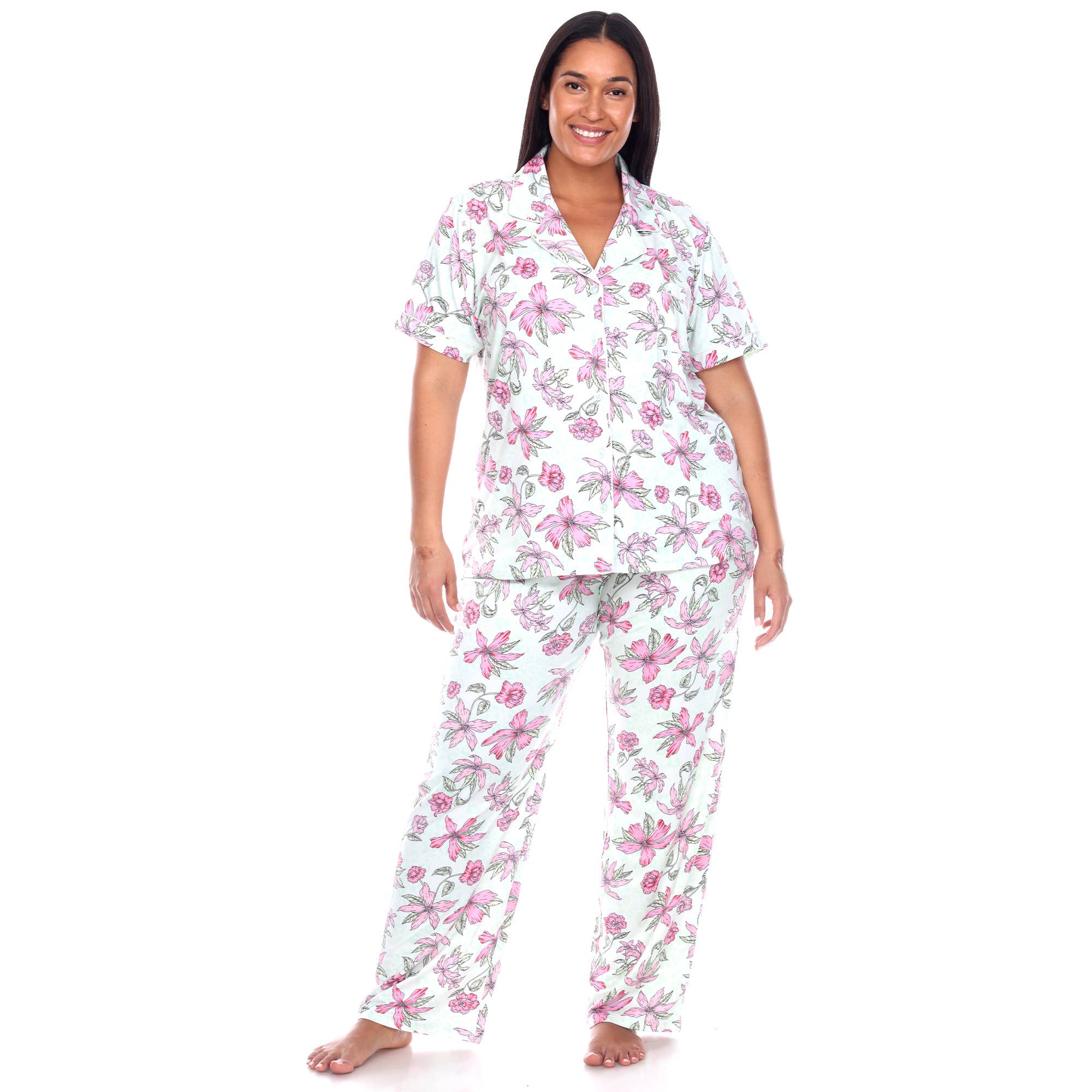 WHITE MARK – Großhandel Schlafanzug-Set – Damen – Übergröße Kurzarm & Hosen Tropical Pyjama-Set7