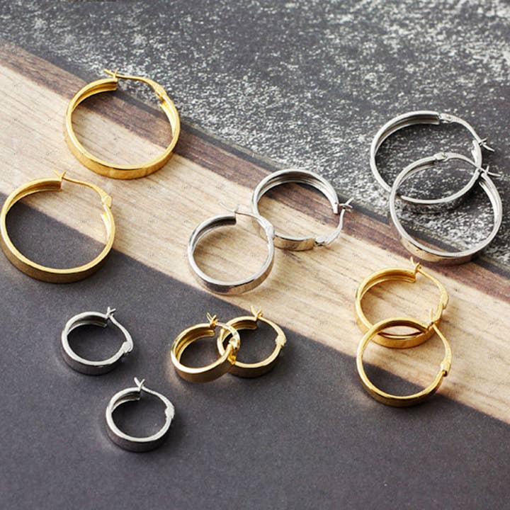 Aros de aro planos anchos de plata S925 para venta al por mayor de Gioiellin - S925 Silver Jewelry