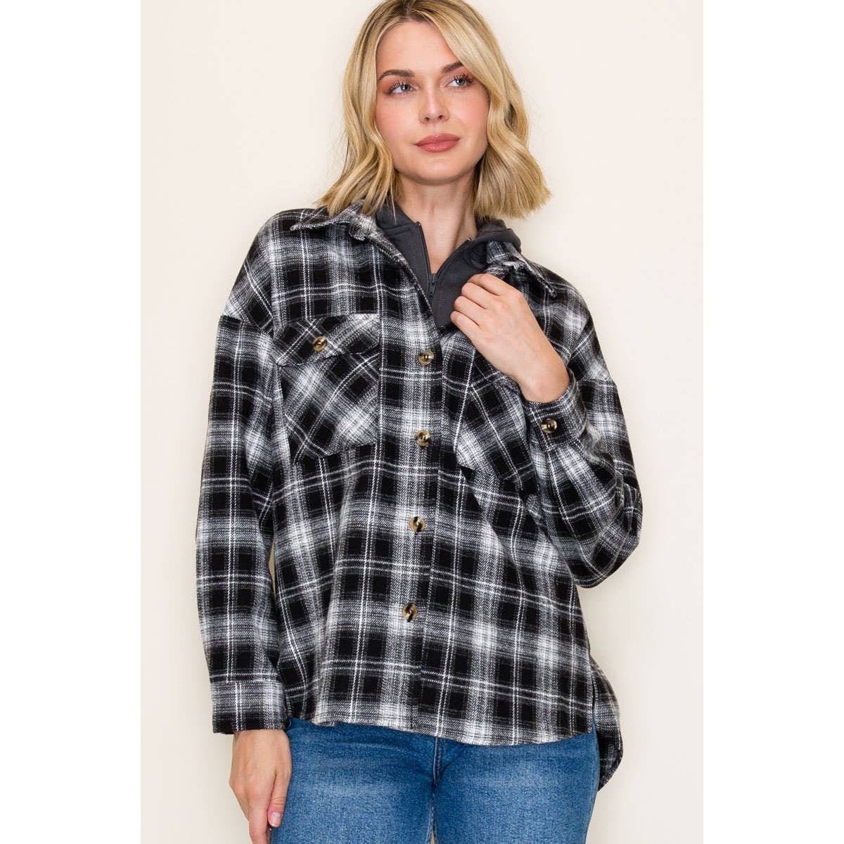 STACCATO - Wholesale Jacket - Women's - TWOFER FRENCH TERRY PLAID JACKET1