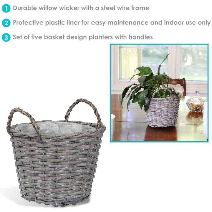 Sunnydaze Decor - Wholesale Plant Pot - 8 in Rattan Wicker Basket Planters with Handles - Set of 52