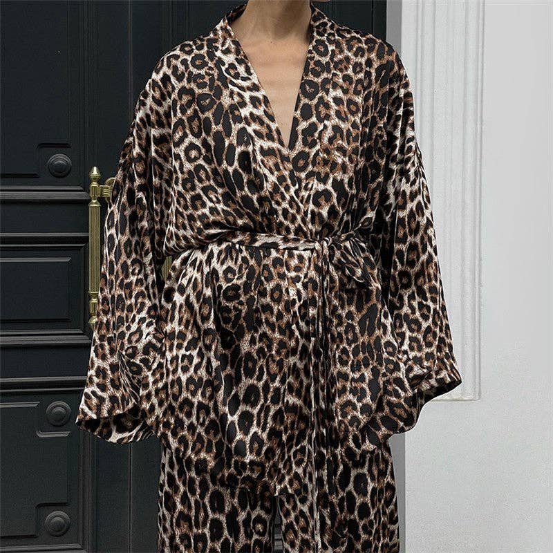 FurDecoration - Wholesale Sleepwear Set - Women's - Leopard Print Long Sleeve Pajama Set - Flare Sleeve2