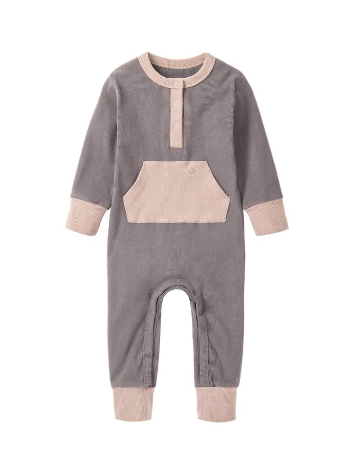 Little Bipsy - Wholesale Jumpsuit - Baby - Colorblock Ribbed Romper - Graphite0