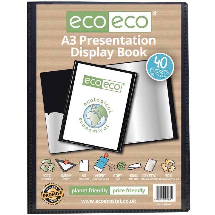 A3 50% Recycled 40 Pocket Presentation Display Book for wholesale by eco-eco Stationery Ltd