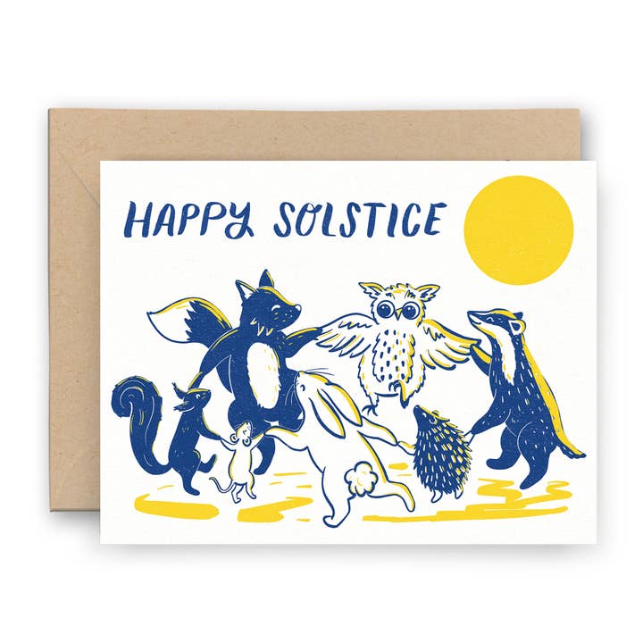 Woodland Critters Winter Solstice Letterpress Card for wholesale by Finch and Flourish Paper Goods
