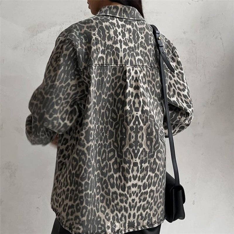 UZ Wholesale Store - Wholesale Denim Jacket - Women's - Relaxed Fit Leopard Print Denim Jacket4