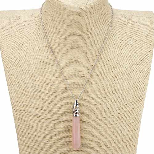 Necklace with natural stone pendant pendulum, rose quartz for wholesale by EHAWA