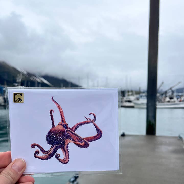 Giant Pacific Octopus Greeting Card, Red Octopus, Ocean for wholesale by Sea Spray AK