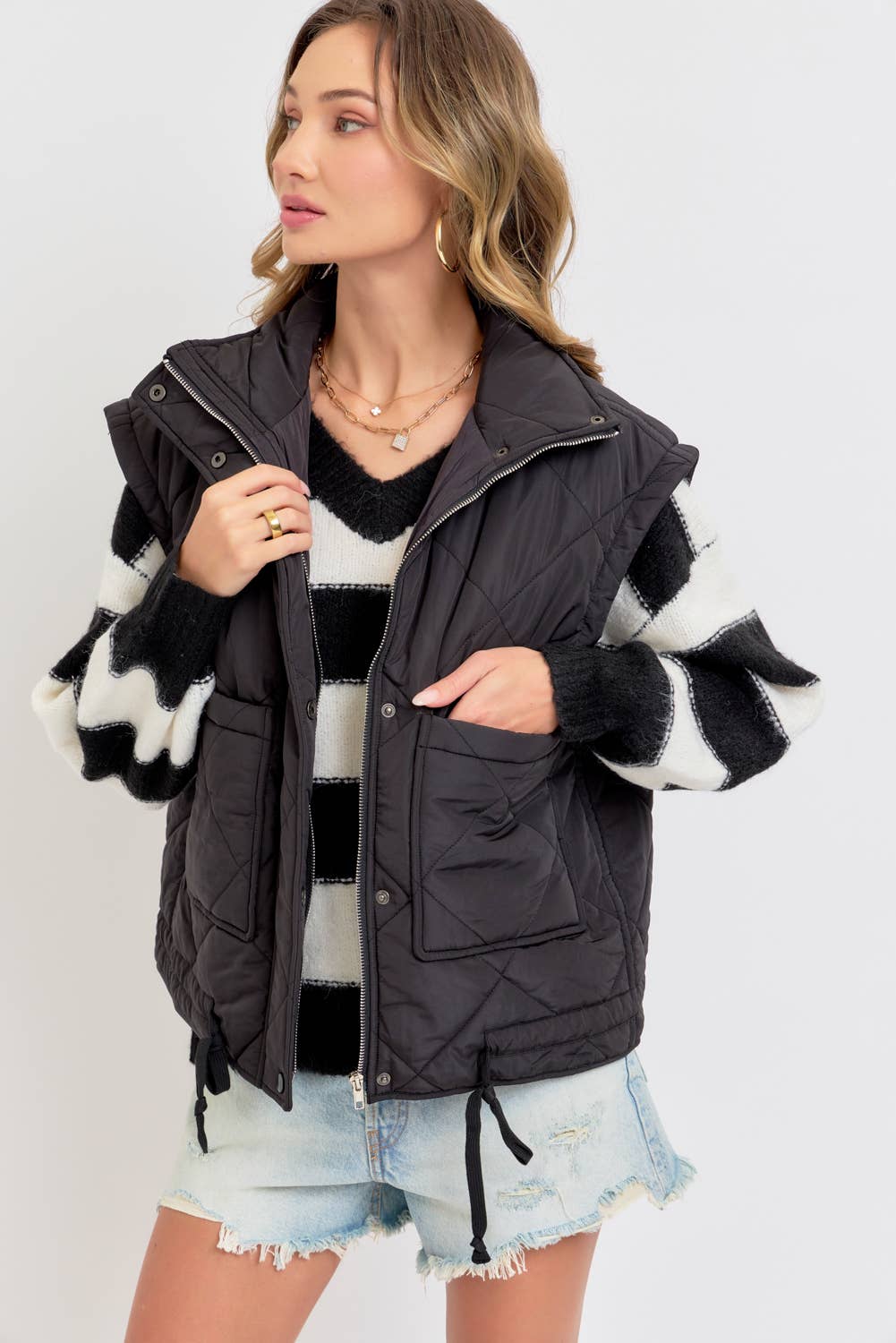 Sweet Lovely by Jen - Vendita all'ingrosso Gilè imbottito - Donna - GILET OVERSIZE IN PIUMINO TRAPUNTATO 14