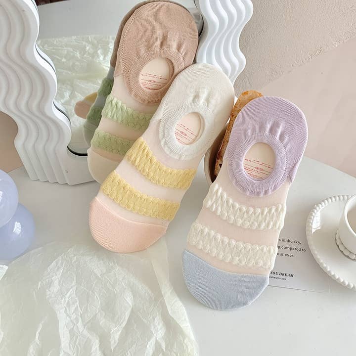 Tourtiwi - Wholesale Socks - Women's - Candy Color Wave Stripe Breathable Short Socks11