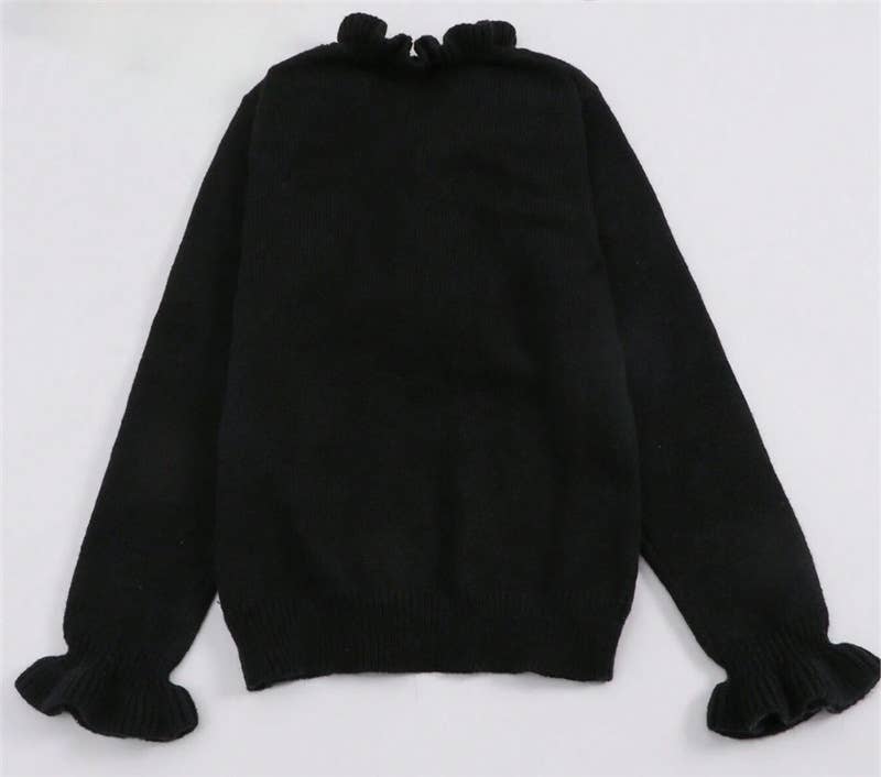 HIDDENBRAND - Wholesale Knit Sweater - Women's - Ruffle Collar V-Neck Button Knit Sweater1