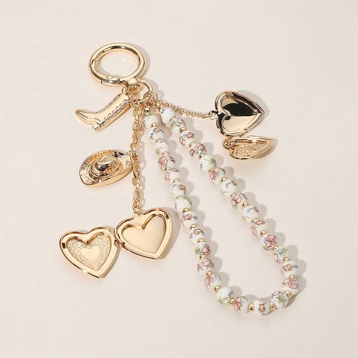 Sensibling Corp. - Wholesale Keychain - Women's - Heart Locket Cowboy Ceramic Ball Wristlet Keychain Bag Charm