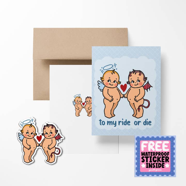 To My Ride or Die Retro Babies Greeting Card for wholesale by Girls Printing House