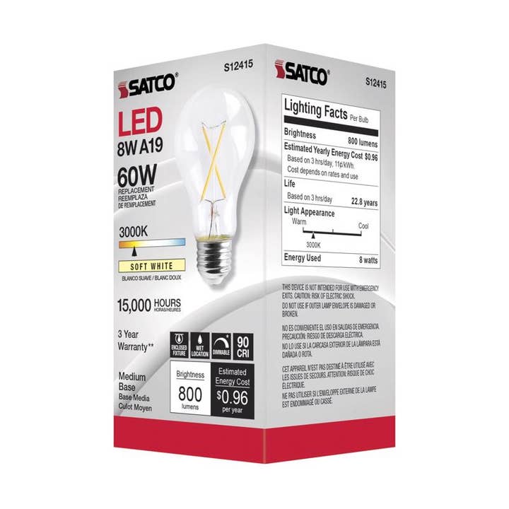 Everyday Supply Co - Wholesale Light Bulb/Puck - SATCO A19 E26 LED Bulb Soft White 60W Equivalent 1pk