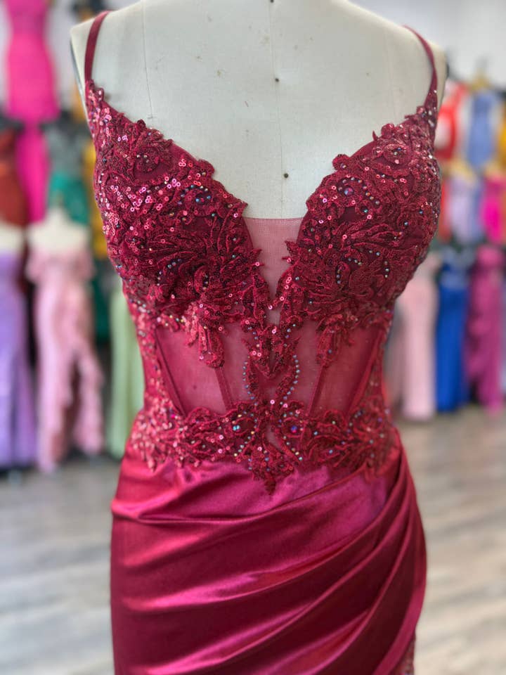 La Veneto - Wholesale Dress - Women's - Deep v-neckline, thin straps, embellished bodice & leg slit17